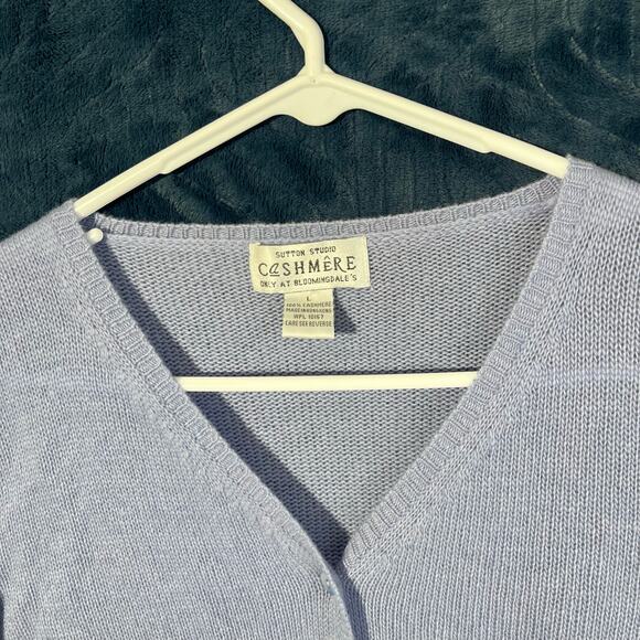Vintage‎ Sutton Studio Cashmere Knitted Blue Button V Neck Sweater Womans Size L - Picture 2 of 7